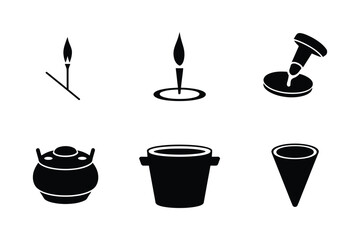 Collection of simple black and white icons of household objects