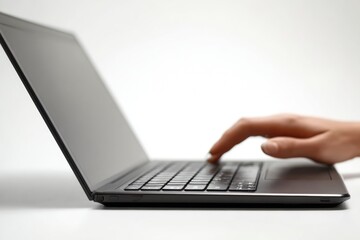 Student Engages With Laptop While Studying in a Bright, Professional Setting With Clear Light and Focus on Task
