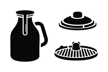 Black silhouette of a bottle with two different caps