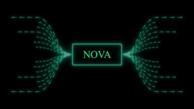 Glowing Neon Rectangle With Word NOVA And Flowing Lines