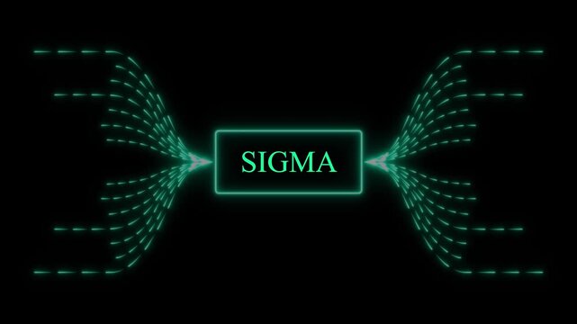 Glowing Neon Rectangle With Word SIGMA And Flowing Lines