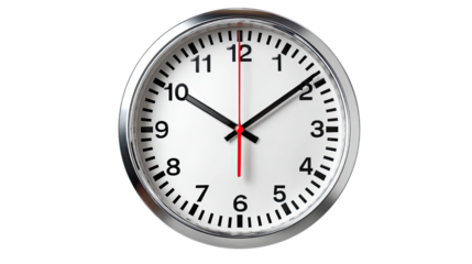 Clock Face Precision: A close-up view of a circular clock showcases precise timekeeping, featuring hands elegantly pointing to the hour. The crisp, clean face has a modern aesthetic.