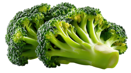 Broccoli Fresh and Green: Two fresh broccoli heads showcase vibrant green, ready to be prepared for a nutritious meal.