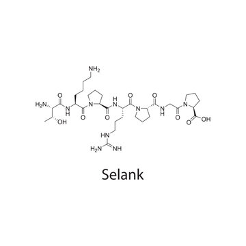 Selank Peptide Structure Diagram skeletal formula on white background. Simple chemical illustration.