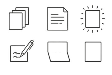 Hidden Messages Icons. Line style icons of Hidden Messages: layered paper, half-written note, glowing edge, soft pen line, pale