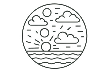 Forgotten Evening Icons. Line style vector icons of Forgotten Evening: dim suns, quiet clouds, slow waves, pale glow, scattered