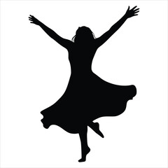 Dancing Woman Silhouette in Flowing Dress &ndash; Elegant Artistic Pose Illustration