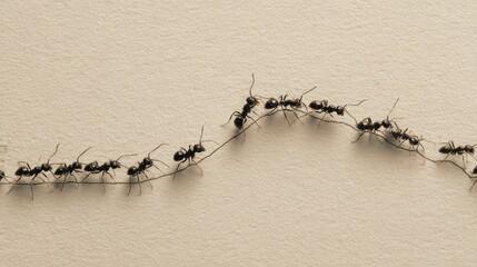 Group of Ants Crossing a Path Showing Cooperation and Teamwork in Their Daily Activities and Search for Food