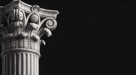 Classical architecture in Venice. Corinthian column and capital from St Nicholas of Tolentino Church, erected in the 18th century (Black and with copy space) 