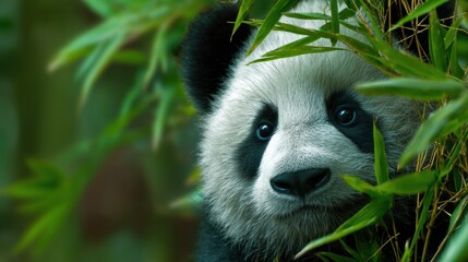 Panda Among Green Bamboo in a Forest Represents Harmony and Balance in Chinese Tradition During Daylight Hours in Nature