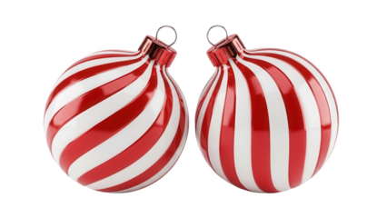 Two Red and White Striped Christmas Baubles on a Black Background christmas ornament