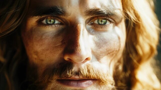 Video Close-up portrait of a bearded male with long hair, suitable for editorial or commercial use