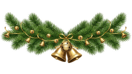 Christmas Garland with Bells and Ribbons on Transparent Background pine evergreen