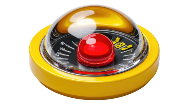 Alert Indicator: A stylized close-up captures a striking alert indicator, its prominent red beacon glowing amidst a modern design, signifying urgency or critical information. 