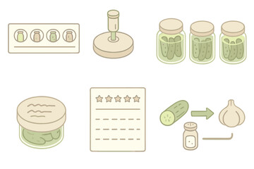 Artisanal Pickle Fermentation. Isometric vector illustration set Artisanal pickle fermentation tracking: shelf label with
