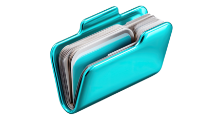 Data Organization: An eye-level shot of a shiny folder, reflecting light, storing sheets of paper