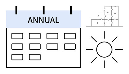 Annual planning concept. Annual calendars help organize schedules and tasks efficiently. Annual reminders support productivity and time management. Perfect for business, education, goals, strategy