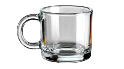 Elegant Glass Mug: A clear glass mug with a delicate handle. Its minimalist design and transparent nature make it perfect for enjoying beverages