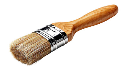 Brush for creativity: A close-up shot of a single, new paint brush with a wooden handle, ready for artistic endeavors. It stands as a tool for creativity, color, and creation.