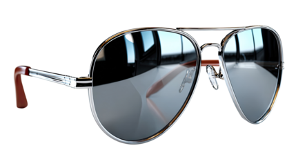 Stylish Aviator Sunglasses: These classic aviator sunglasses are a symbol of timeless style and sophistication, featuring a sleek silver frame and reflective lenses.