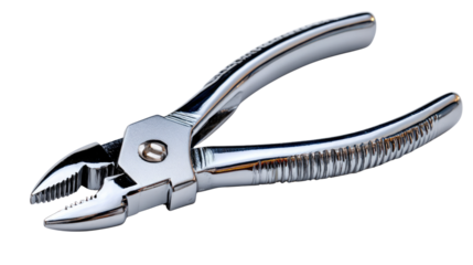 Precision Grip: Close-up of shiny pliers, a staple tool in a repair workshop, isolated and ready for precision work.