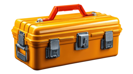 Toolbox: A vibrant, sturdy toolbox, with its orange hue and ergonomic design, embodies the essence of preparedness and skilled craftsmanship.