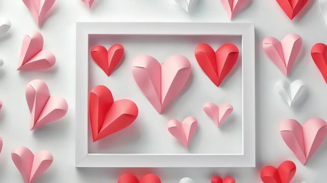 Video A decorative frame surrounded by paper hearts, perfect for love-themed s and designs quality footage