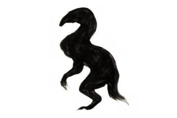 Mysterious dark cryptid creature with feathered or hairy body and long neck standing on transparent background