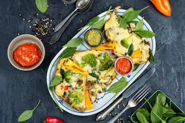 Homemade omelets with vegetables.