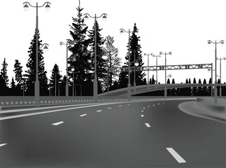 empty road and grey electrical towers isolated on white