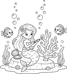 Mermaid Painting Coral with Brush