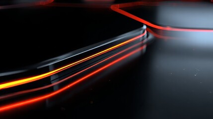 Dynamic red light trails on sleek black surface create modern energy
