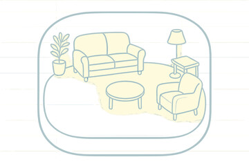 Quiet Room Blueprint. a cozy blueprint sheet showing a &ldquo;quiet room&rdquo; with soft rounded walls and calm furniture outlines, pale blue