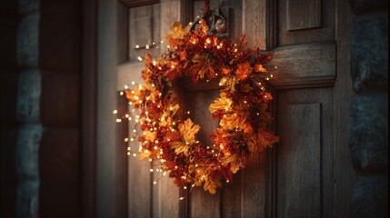 Welcome guests with a warm, autumnal wreath on a rustic wooden door