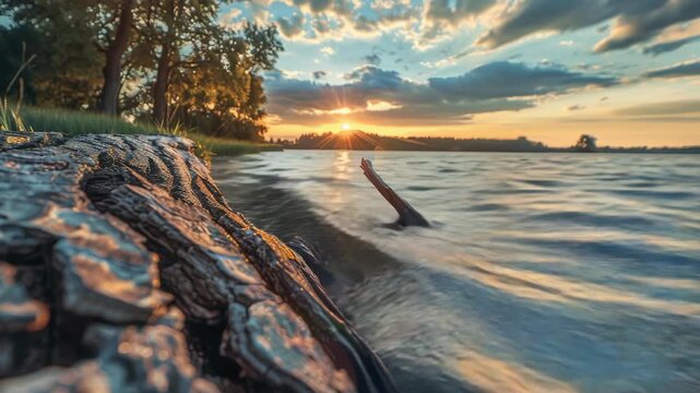 Video Serene sunset scene on still waters
