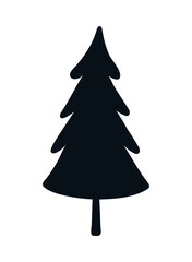 Spruce, fir tree silhouette, isolated on transparent background. Hand drawn flat vector illustration. Traditional Christmas, New Year, winter, seasonal design element, holiday clip art