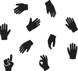 Obraz premium 10 Hand in different activity black silhouette vector icon on white background
