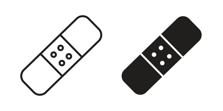Band aid icons collection. Thin linear and black flat icons