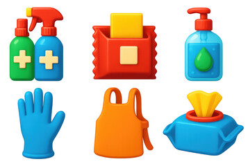 Obraz premium Set of six different items that are related to cleaning and hygiene