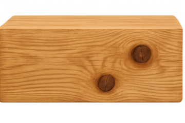 Wooden block displaying natural grain lines and knots, creating a rustic texture, perfect for construction or craft concepts