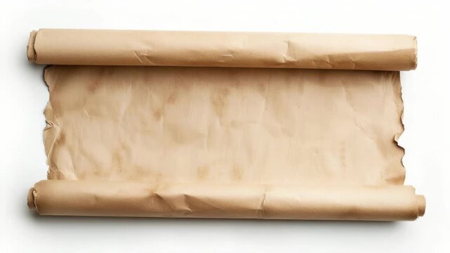 Video A rolled up piece of paper lies flat on a clean white surface, ready to be unrolled and examined