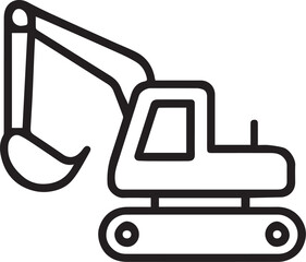 Excavator or digger black line vector icon on white background