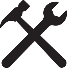 Hammer and wrench silhouette vector icon on white background