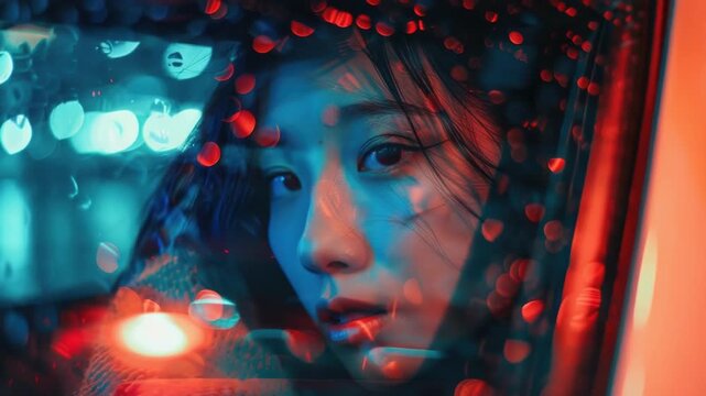 Video A woman peers out of a car window, possibly waiting or watching something quality footage