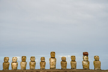 Moai statues at Ahu Tongariki, Easter Island's ancient culture.