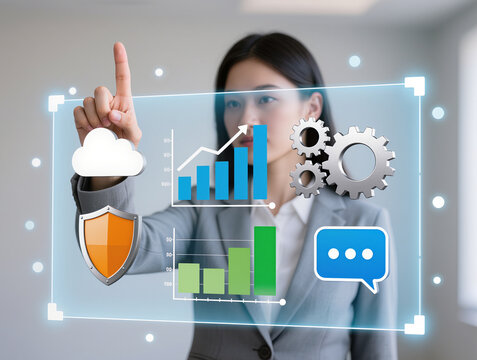 Digital transformation technology strategy, digitisation and digital of business processes and data, optimize and automate operations, customer service management, internet and cloud computing - Powered by Adobe