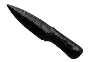 Obsidian knife, a prehistoric stone weapon, showing ancient craftsmanship and sharp blade, on a transparent background