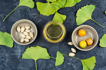 Ginkgo biloba green leaf