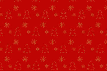 Bright Christmas Red Christmas Tree and Snowflake Seamless Vector Pattern for Gift Wrap, Fabric and Wallpaper​