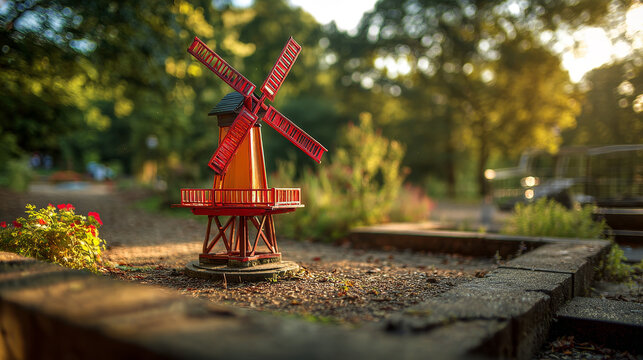 &ldquo;A colorful toy windmill spins gently in a sunny park, surrounded by green grass and playful outdoor scenery.&rdquo;